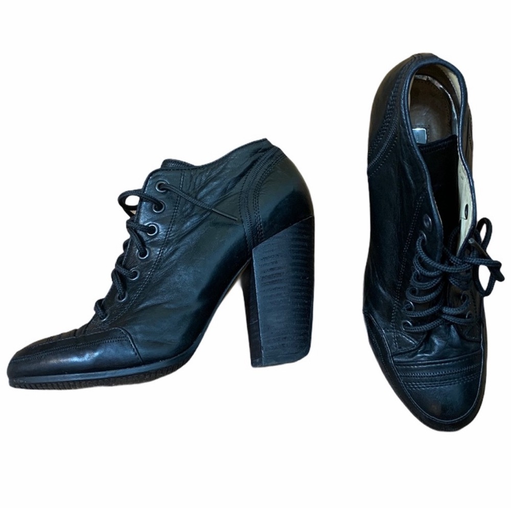 Dries Van Noten Black Lace Up Heeled Booties